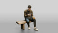 Young Chinese Man Relaxing on a Bench with Phone