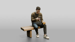 Young Chinese Man Relaxing on a Bench with Phone - 3D character model, view 1