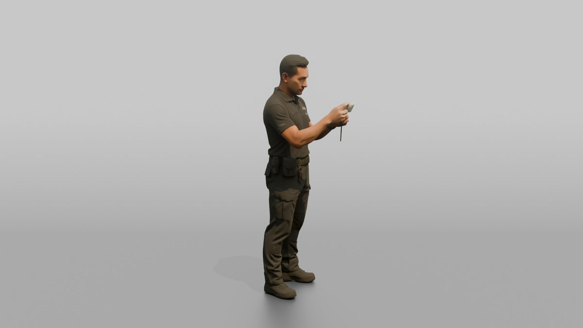 Door Staff Man Checking An ID Card - 3D character model, view 2