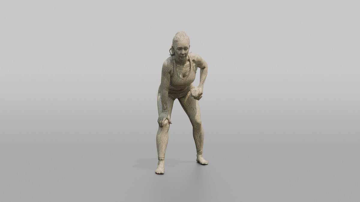 Weightlifter Woman Performing A Bent-over Dumbbell Row - wireframe topology preview