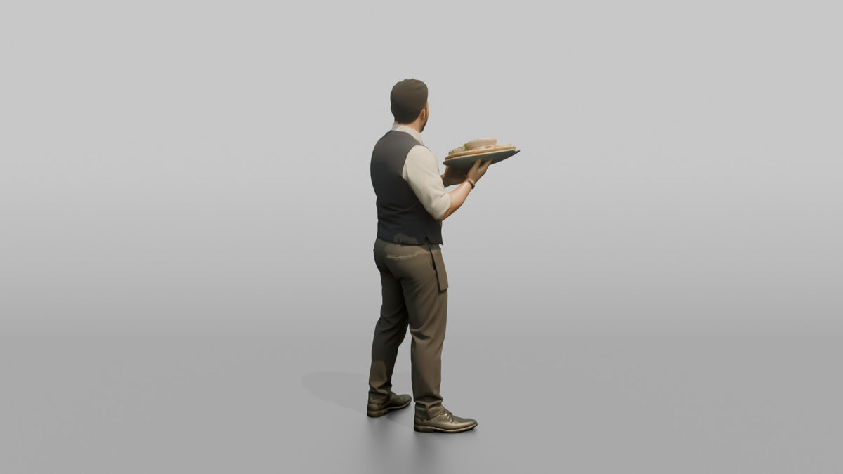 Server Woman Presenting A Plate With A Flourish - 3D character model, view 3