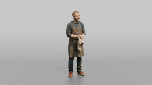Father Wiping His Hands On A Kitchen Towel, Apron On - 3D character model