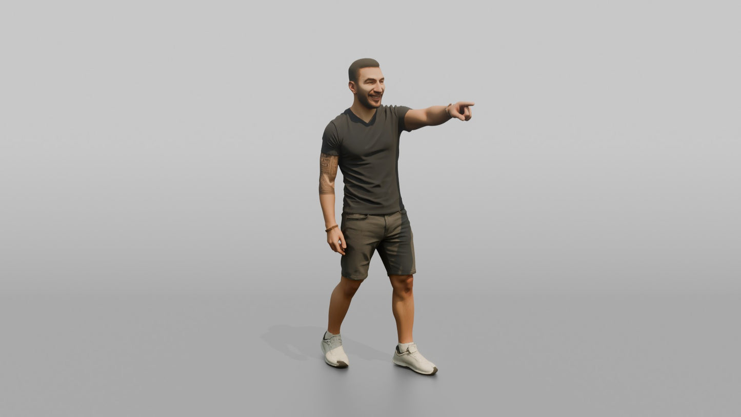 Vacationer Wearing Fitted V Neck Shirt And Shorts