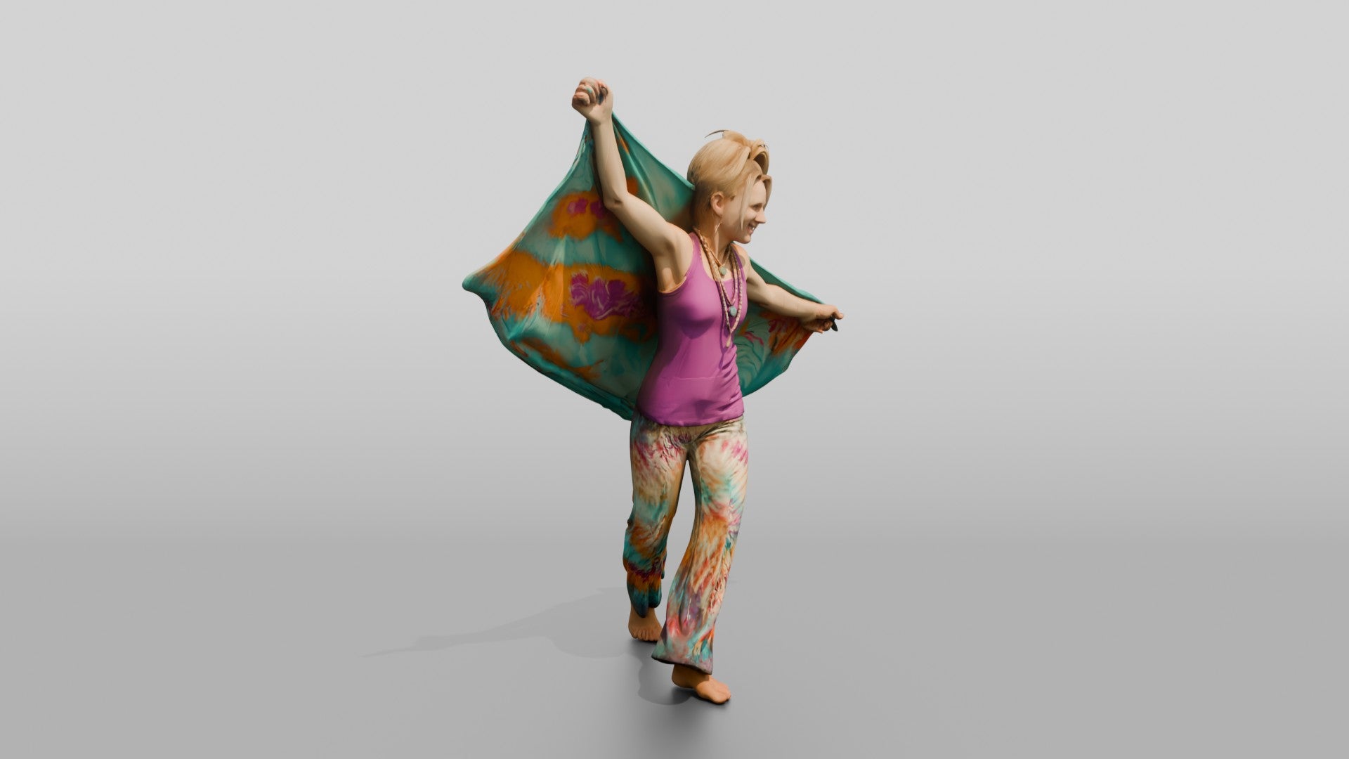 Tie-Dye Dancer with a Flowing Shawl