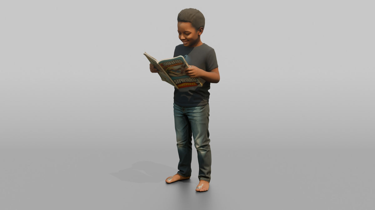Son Holding A Comic Book Open With Both Hands - 3D character model, view 4