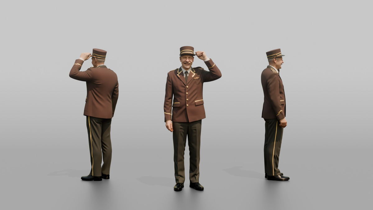 Bellhop Woman Adjusting A Bellhop Cap - 3D character model, view 1