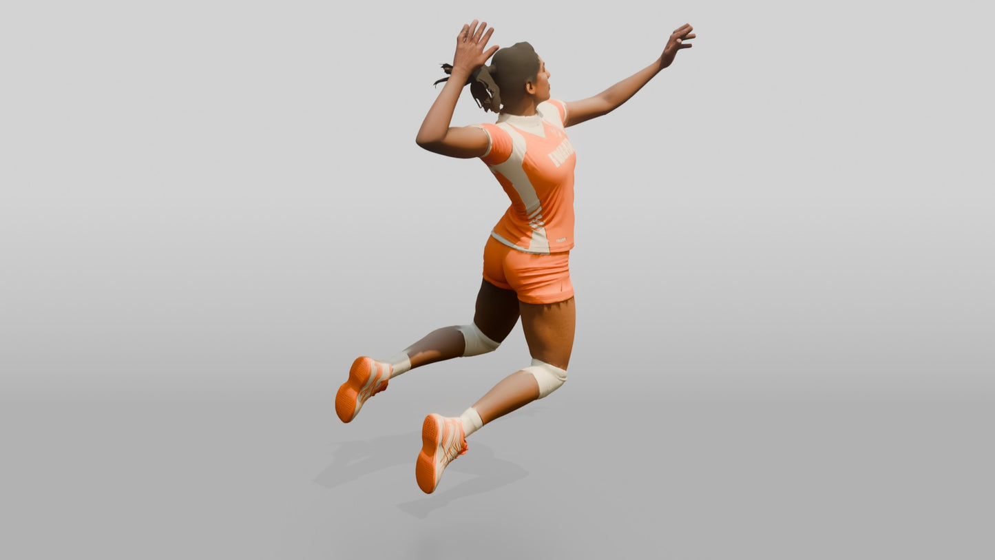 South Asian Female Volleyball Player in Orange and White Kit