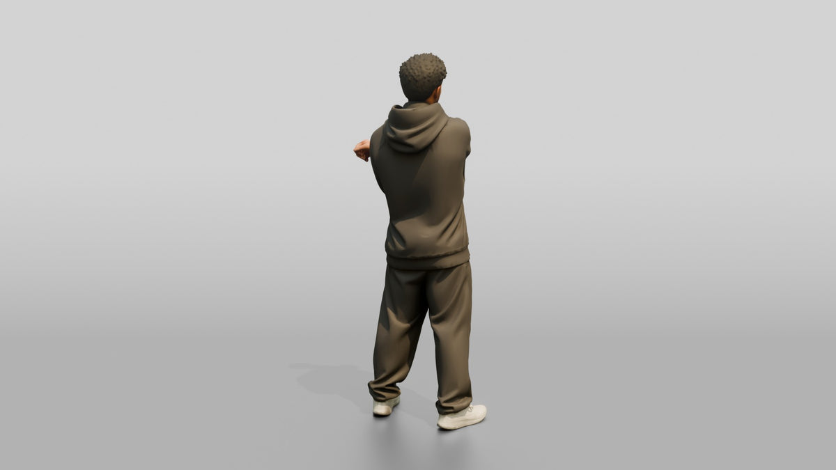 Man Stretching Arms in Oversized Hoodie - 3D character model, view 3