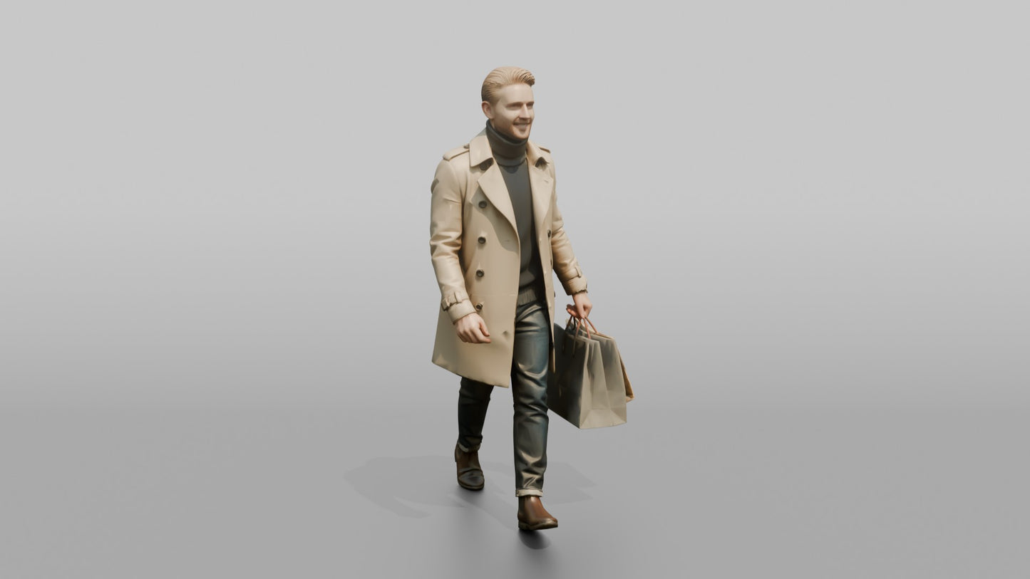 Scandinavian Man Walking in a Trench Coat Over a Sweater