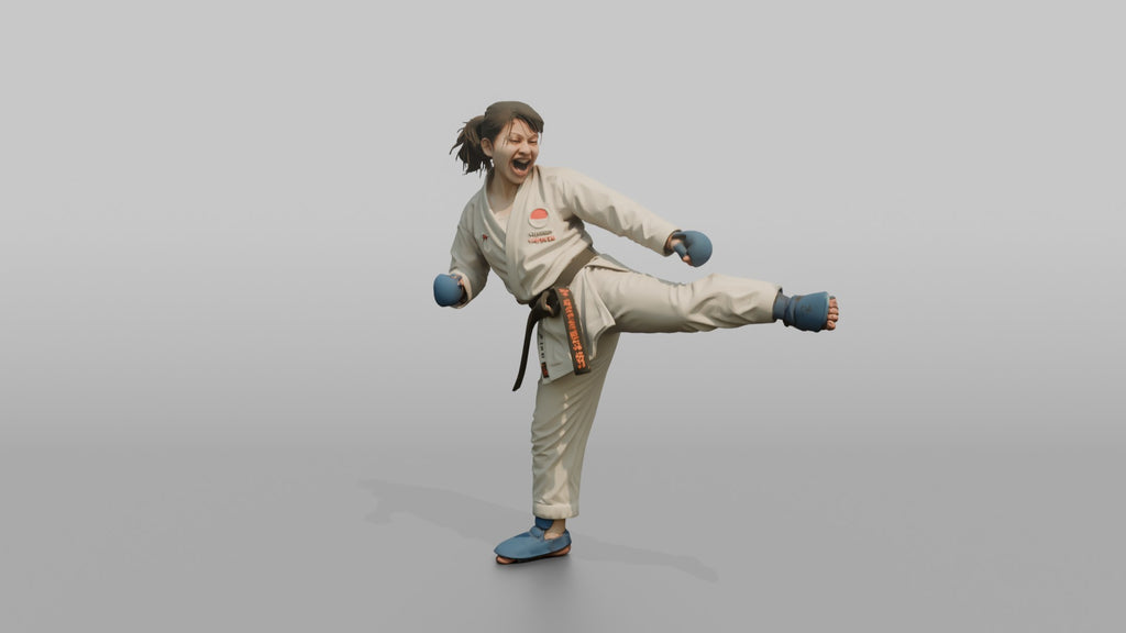 Karate Fighter Explosive Roundhouse Kick to the Torso
