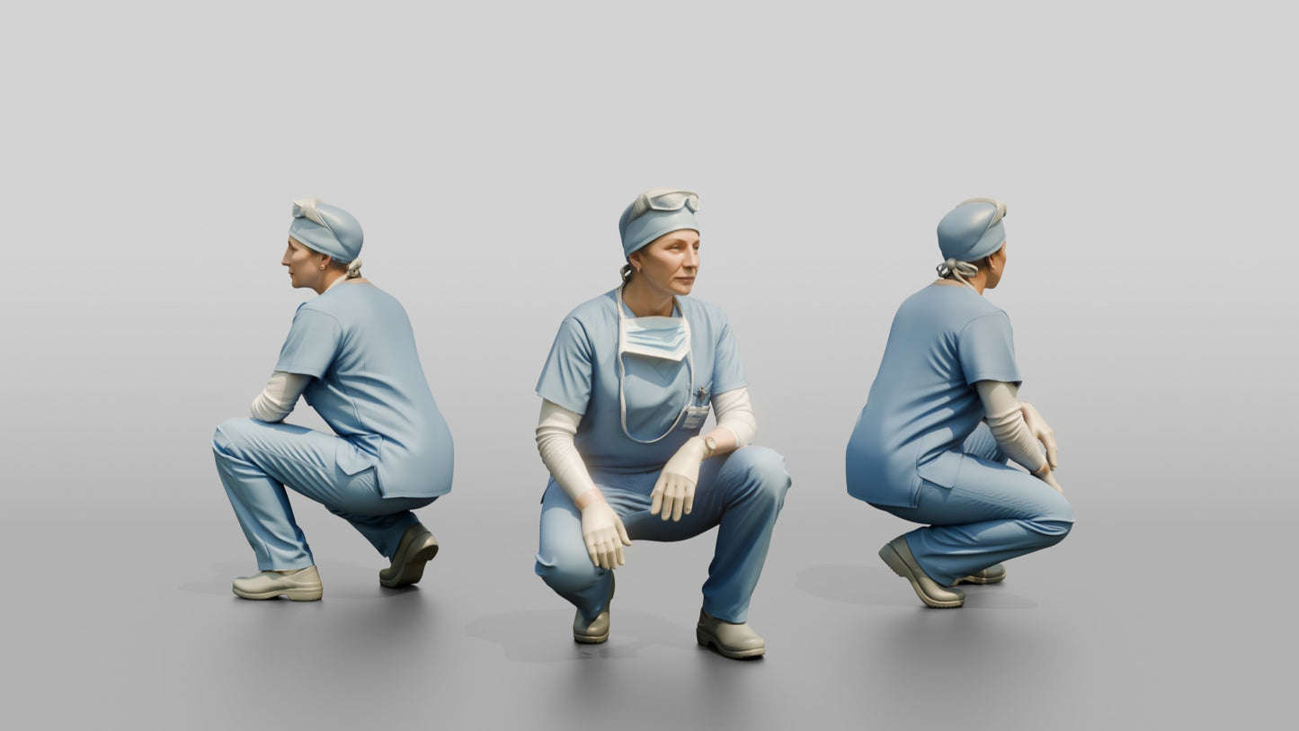 Middle-Aged White Woman Doctor Crouching