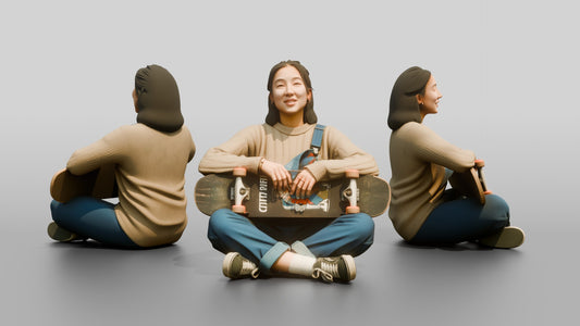 Skater Woman Sitting with Skateboard