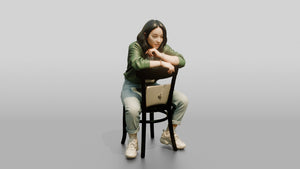 Asian Woman Sitting Backwards on Chair - 3D character model, view 1