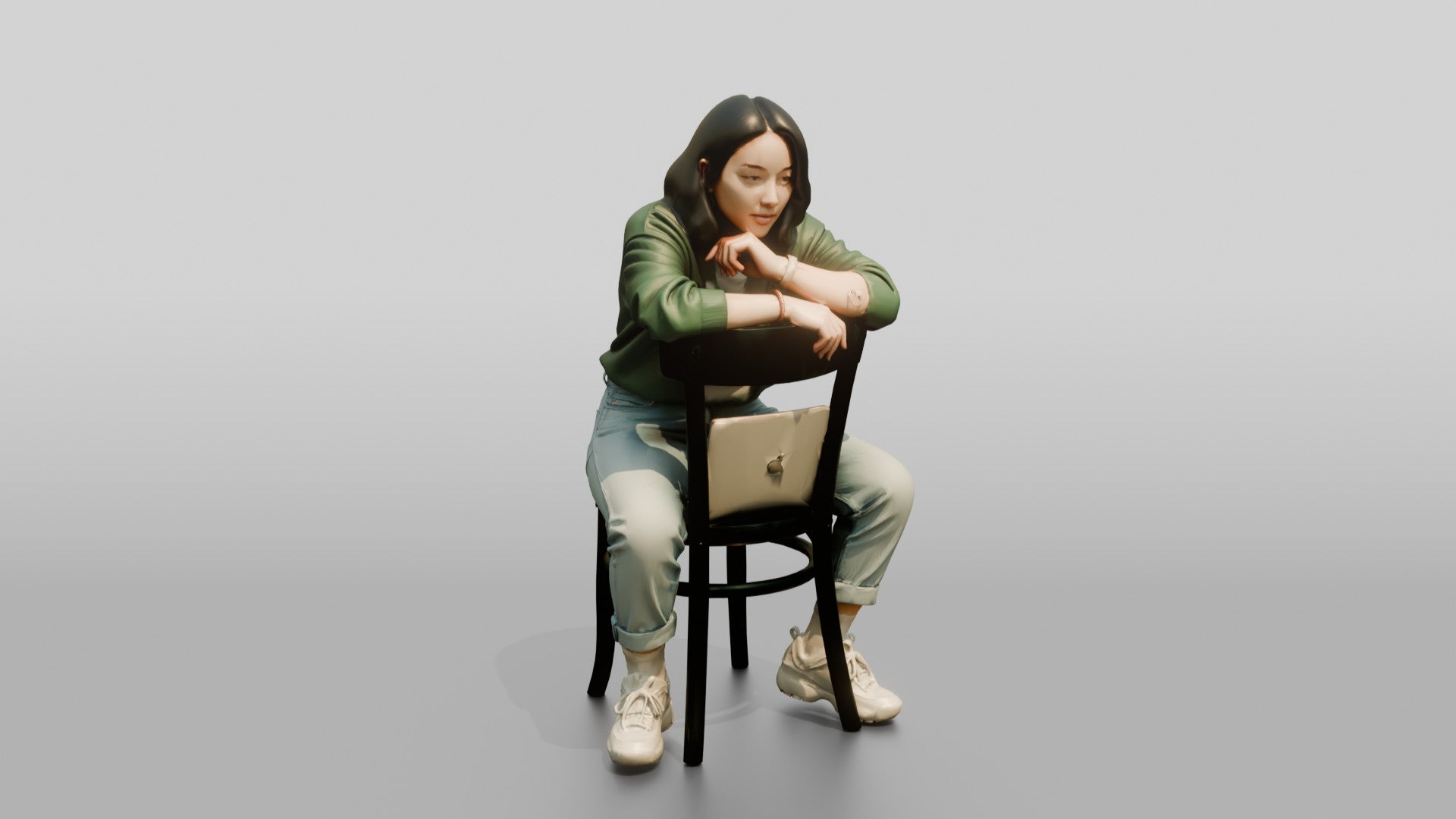 Asian Woman Sitting Backwards on Chair