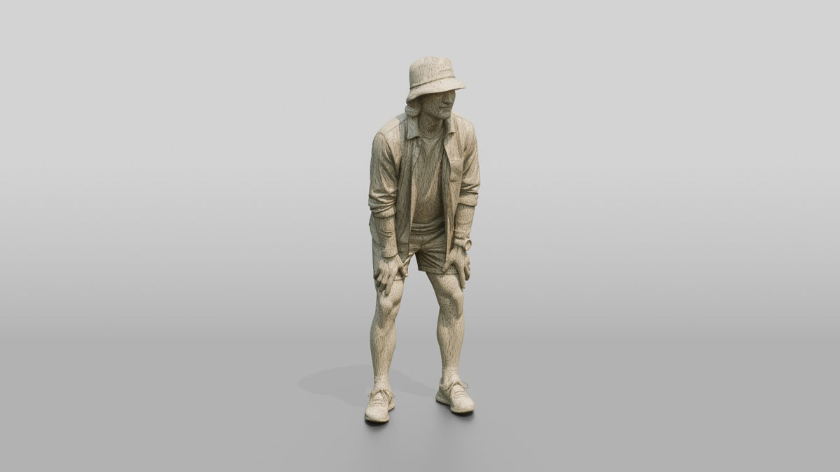Man Stretching With Hands on Thighs - wireframe topology preview