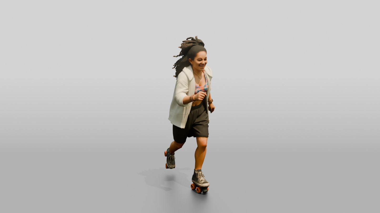 Multiracial Woman Skating Down the Boardwalk