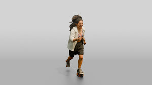 Multiracial Woman Skating Down the Boardwalk - 3D character model, view 1