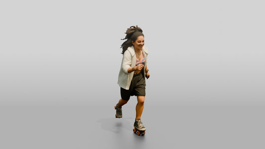 Multiracial Woman Skating Down the Boardwalk - 3D character model, view 1