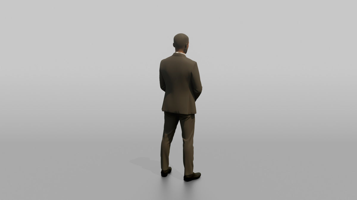 Door Staff Man Standing With Hands Clasped In Front, Formal Posture - 3D character model, view 3