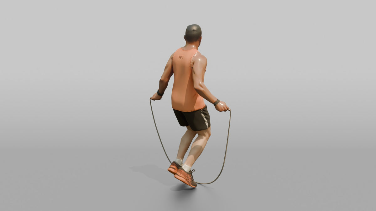 Cardio Athlete Man Mid-jump With A Jump Rope - 3D character model, view 3