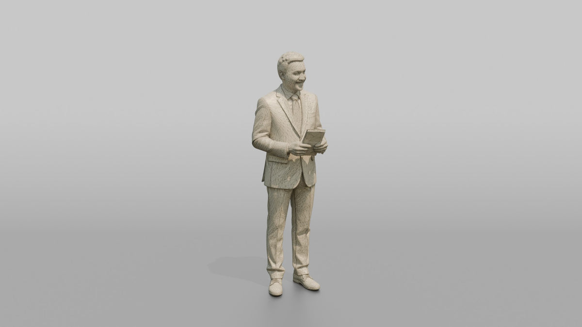 Receptionist Man Holding A Folded Hotel Map - wireframe topology preview