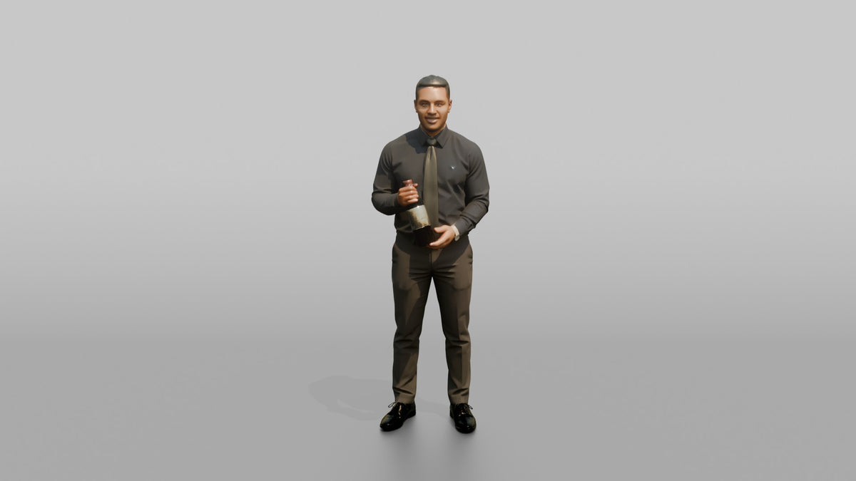 Server Man Presenting A Wine Bottle For Inspection - 3D character model, view 5
