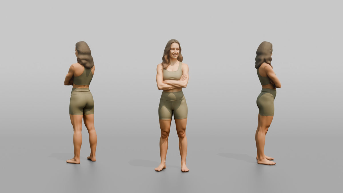 Fitness Influencer Woman Standing With Arms Crossed, Confident Smile - 3D character model, view 1