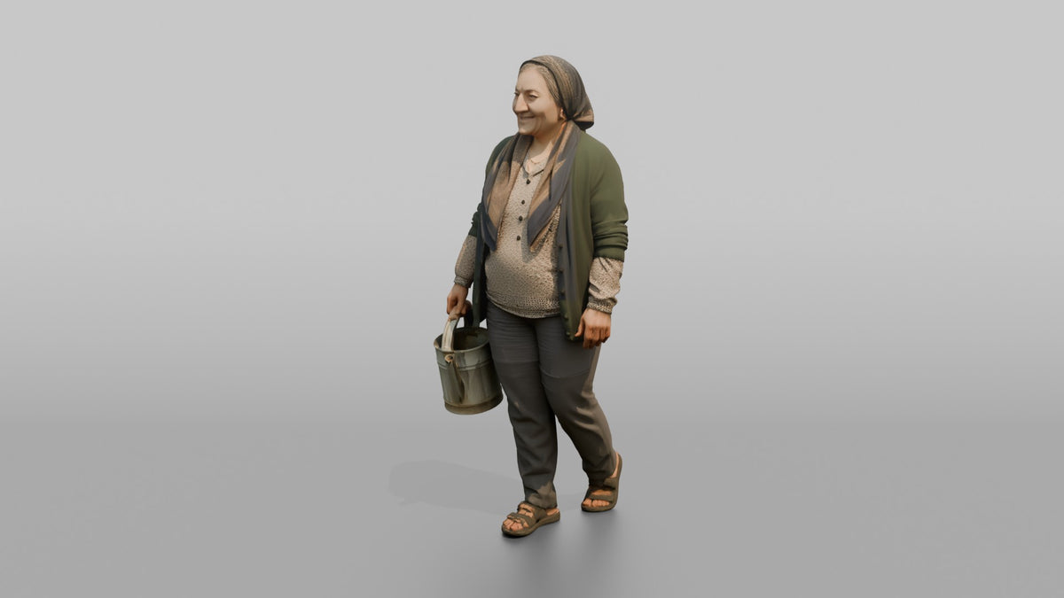 Grandmother Carrying A Watering Can For Her Garden - 3D character model, view 4