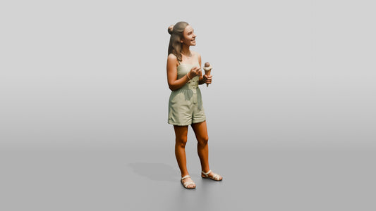 Petite Spanish Teenage Girl Holding an Ice Cream Cone - 3D character model, view 1