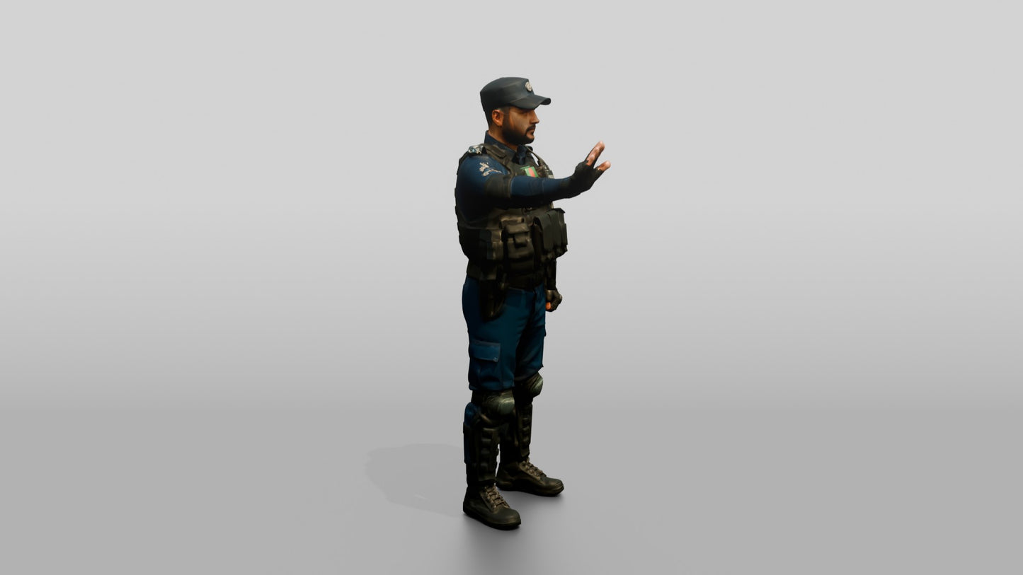 Riot Police Officer Gesturing Stop