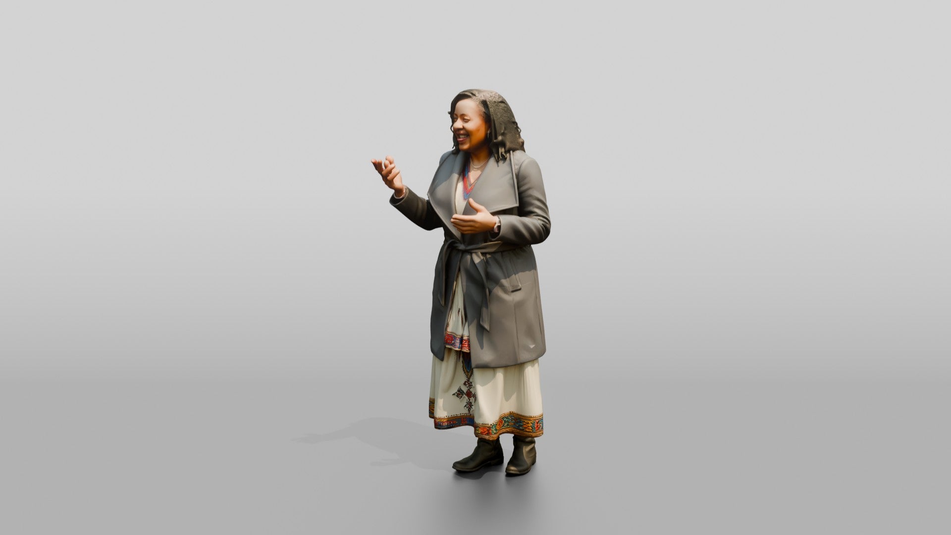 Plus-Size African Woman Laughing in a Wrap Coat