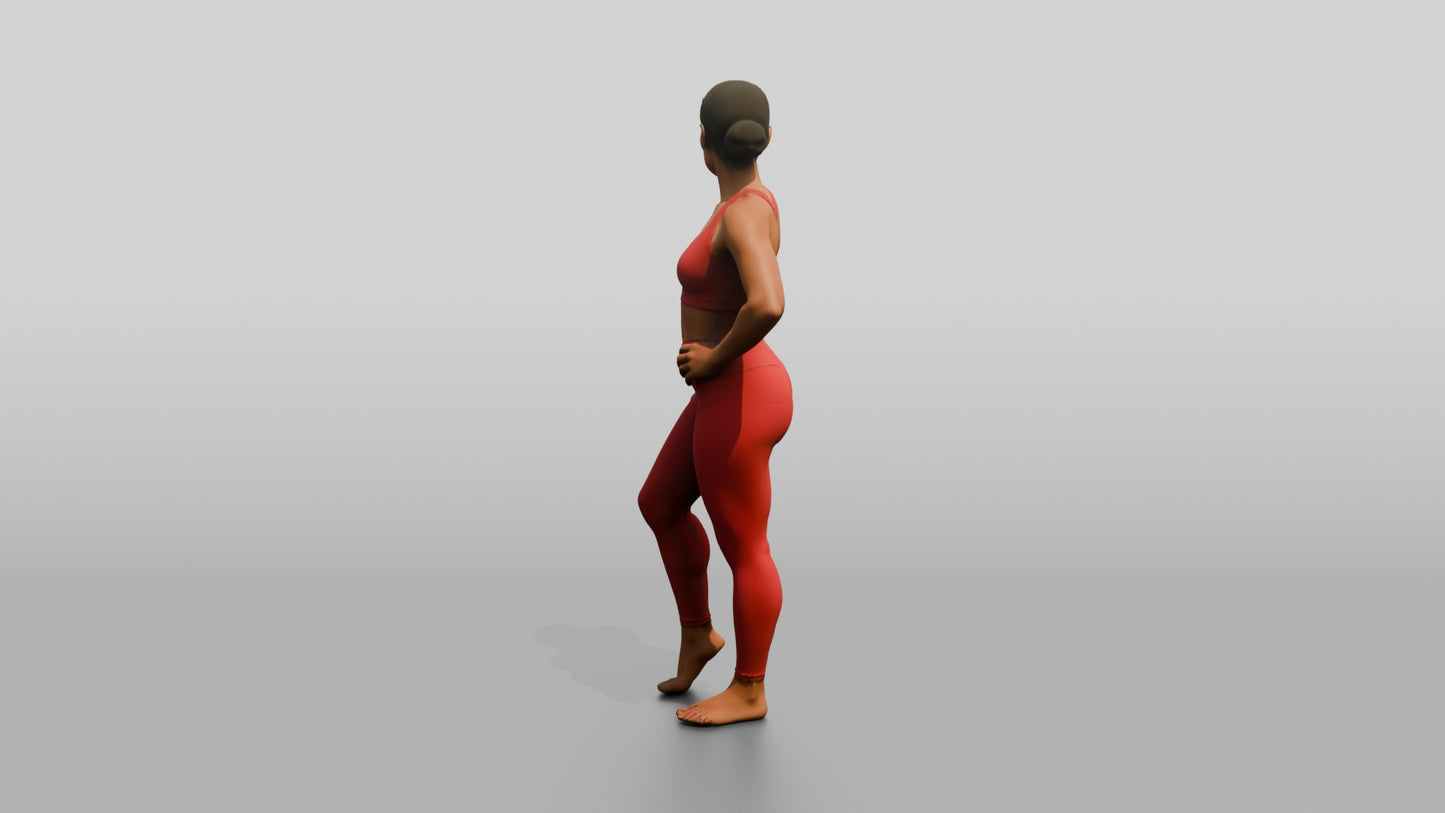 Woman in Red Activewear with Hand on Hip