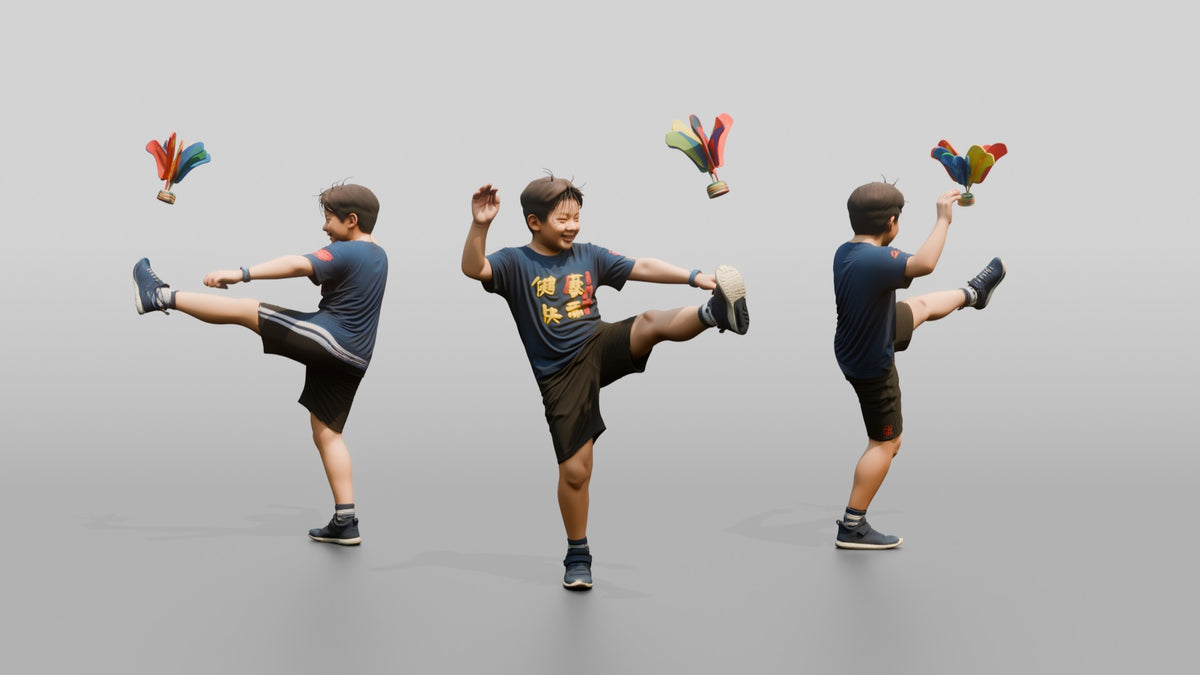 Chinese Boy Playing Jianzi Shuttlecock - 3D character model