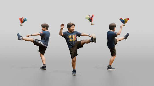 Chinese Boy Playing Jianzi Shuttlecock - 3D character model