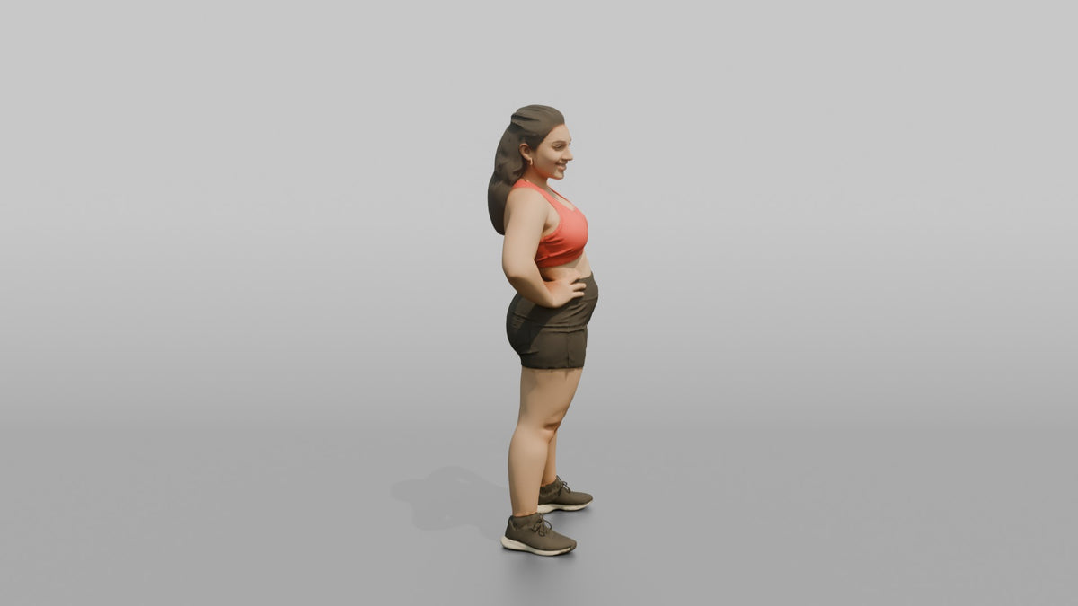 Physique Model Woman Leaning Back Slightly, Hands On Hips - 3D character model, view 2