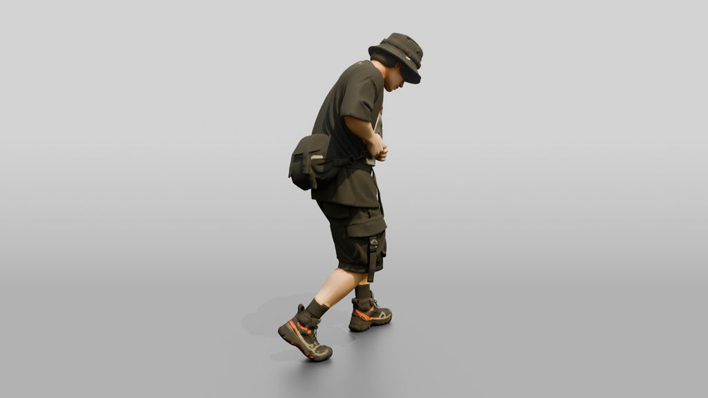 Techwear Man in Graphic Bucket Hat Streetwear