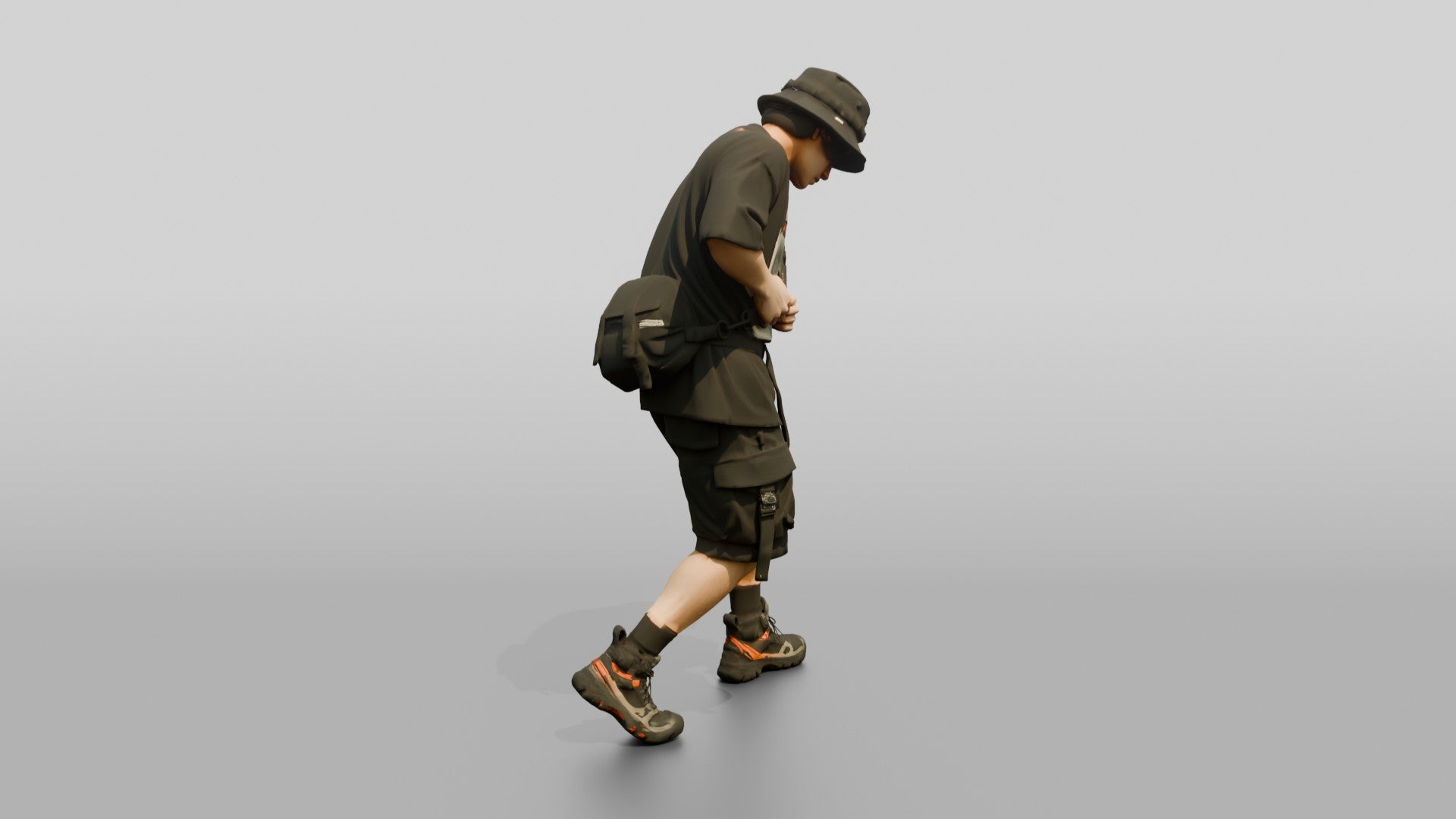 Techwear Man in Graphic Bucket Hat Streetwear