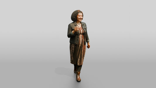 Woman Walking with Coffee Cup - 3D character model, view 1