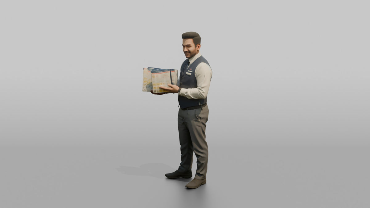 Hispanic Co-Pilot Carrying a Leather Flight Bag - 3D character model, view 4
