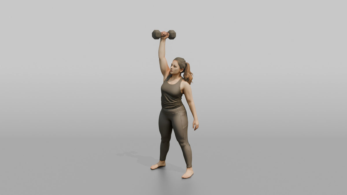 Weightlifter Woman Pressing A Dumbbell Overhead - 3D character model, view 4