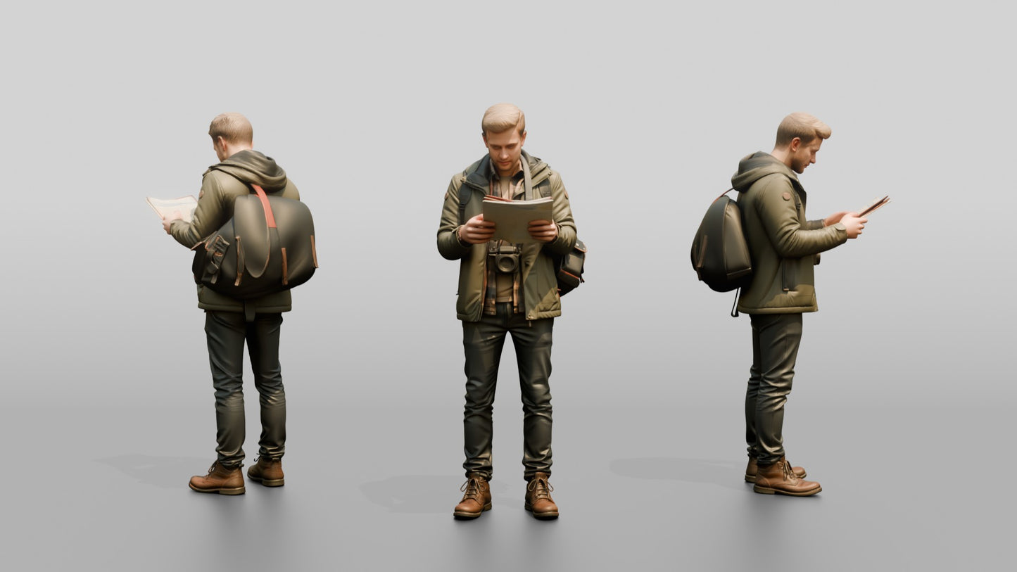 Young Man Looking at Church Map