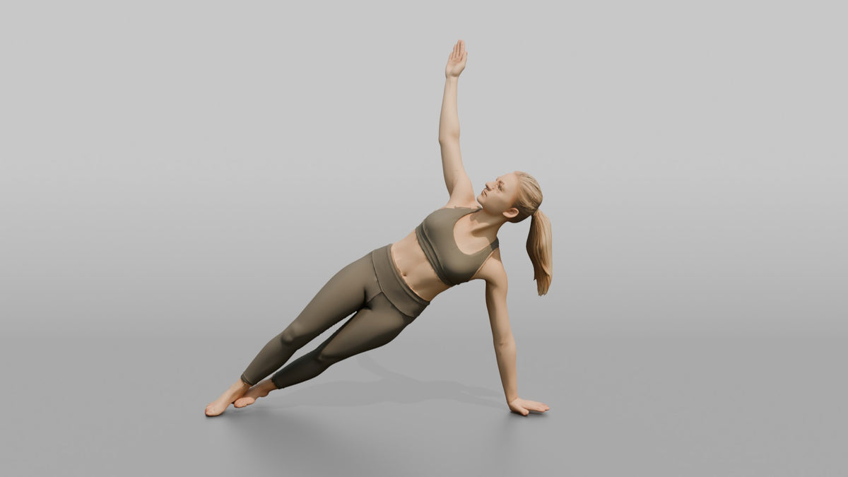 Bodyweight Athlete Woman Holding A Side Plank - 3D character model, view 5