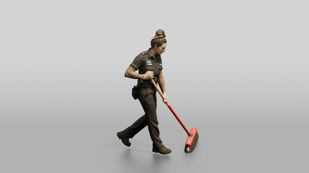 Steward Sweeping the Kitchen Floor