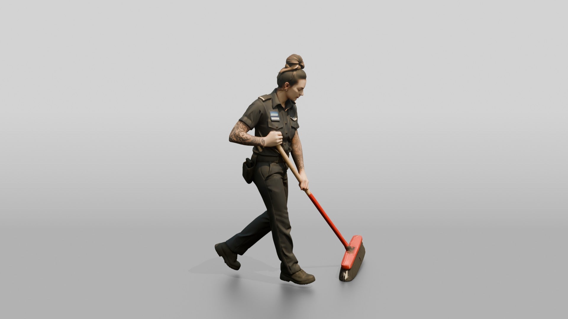 Steward Sweeping the Kitchen Floor