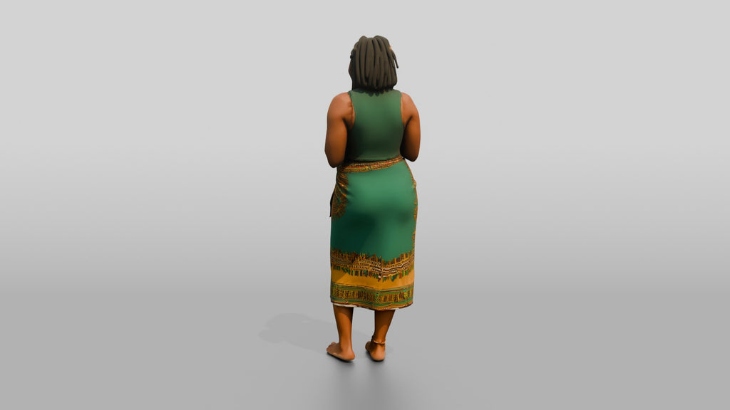 Curvy African Woman Drinking a Coconut in a Wrap Skirt