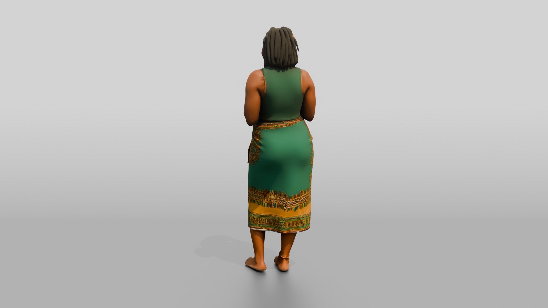 Curvy African Woman Drinking a Coconut in a Wrap Skirt