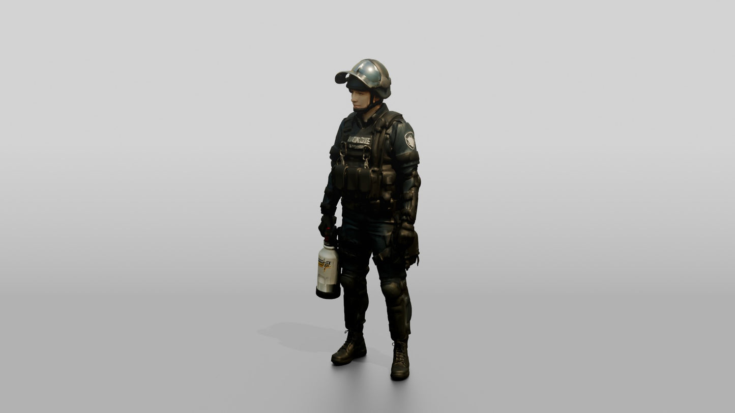 Riot Police Officer Bracing Shield