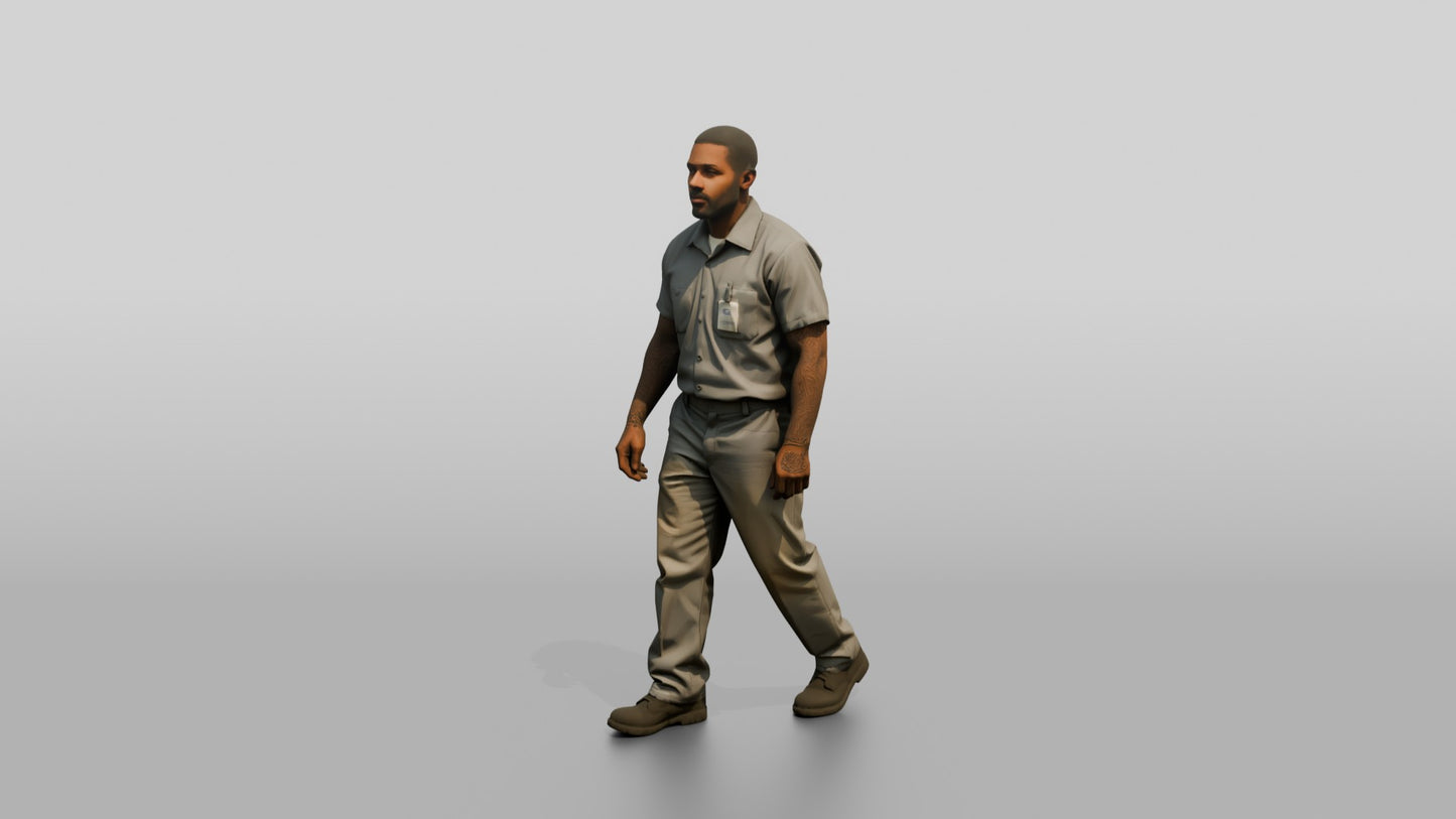 Black Male Prisoner Walking with a Heavy Deliberate Stride
