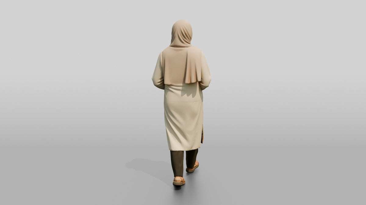 Petite Elderly Jordanian Woman in Hijab and Kaftan - 3D character model, view 3