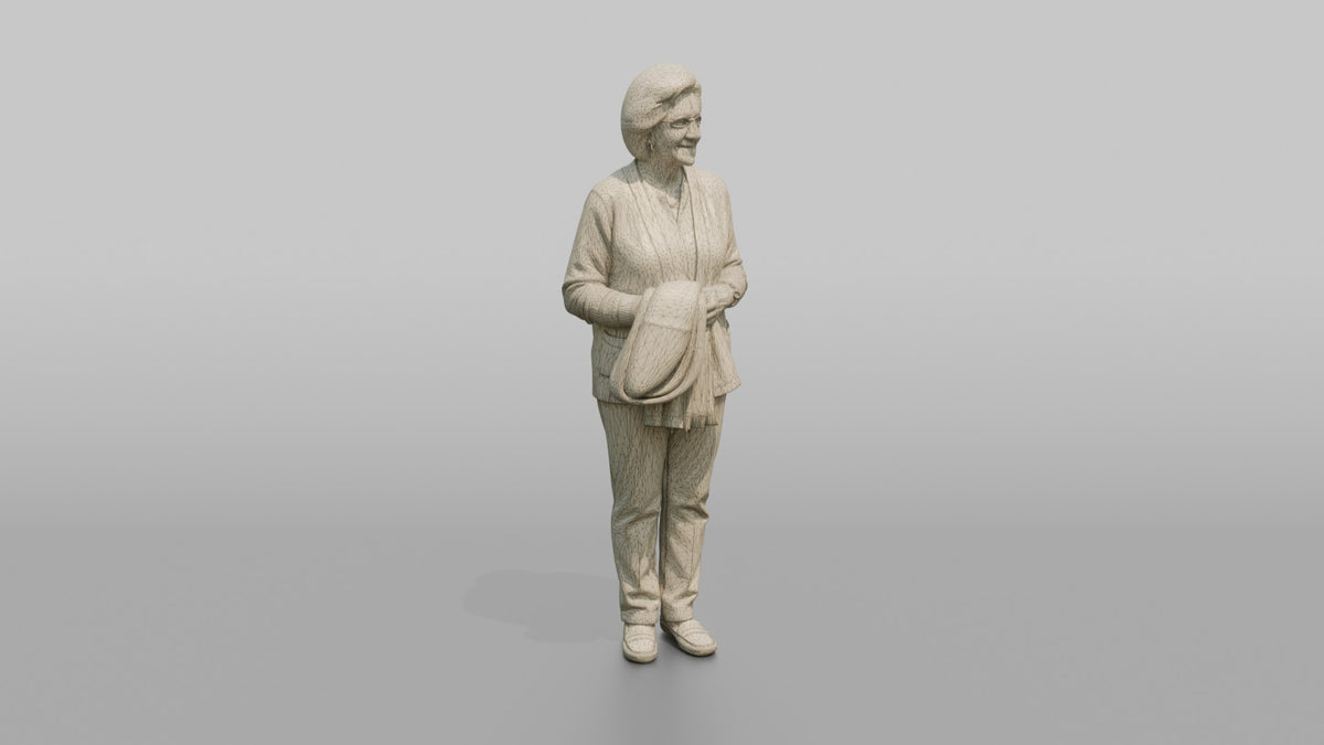 Woman Customer Holding A Folded Scarf - wireframe topology preview
